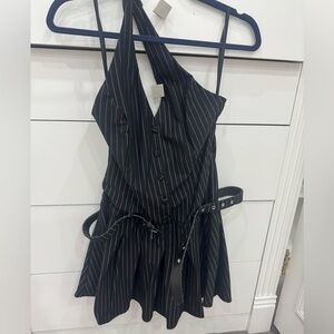 Superdown Pinstripe Halter Dress with Belt